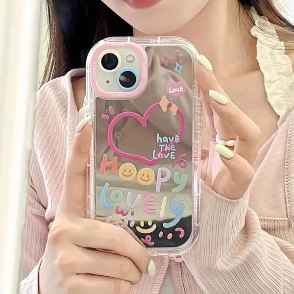 Cute Girl Heart-Shaped Mirror Phone Case Compatible with Iphone 14, And 15 Pro Max, Featuring a Shock-Resistant Back Cover.