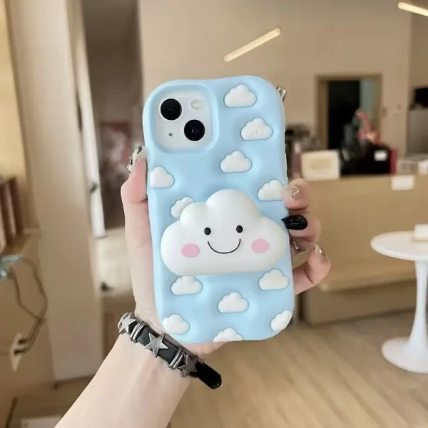 [Trendy Anime Phone Case] 3D Bracket Silicone Anti-drop And Anti-scratch Mobile Phone Shell Protective Cover | New Blue Sky And White Clouds Cute Anime Style Fashion Trendy Design For IPhone 16/15Promax/16/14 Plus/13 Pro Max 12 11 XS, Drop-proof And Scratch-resistant With Stand, Holiday Gift For Family, Boyfriend, Girlfriend, Boys, Girls