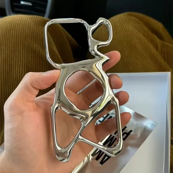 Openwork Electroplated Silver Magnetic Mobile Phone Case Suitable for iPhone 16/15/14/13/12 Series, Phone Case with Magnet, Magnetic Attachment, Phone Protection, Openwork Design, Stylish Phone Cover, Premium Material, Highquality Finish, Slim Phone Protector, Protective Phone Shell, iPhone Users, Tech Enthusiasts