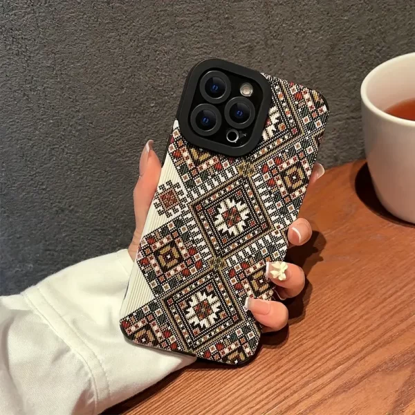 Faux Leather Anti-Fall Mobile Phone Case with Checkered Lace Pattern for Apple Phones 15 pro / 15 pro MAX /16pro /16pro MAX