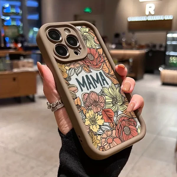 Phone case for iPhone 16 Pro Max 15 Plus Floral MAMA Pattern Shockproof Silicone TPU Bumper Drop Protection Cellphone Cover Gift for Girls and Women