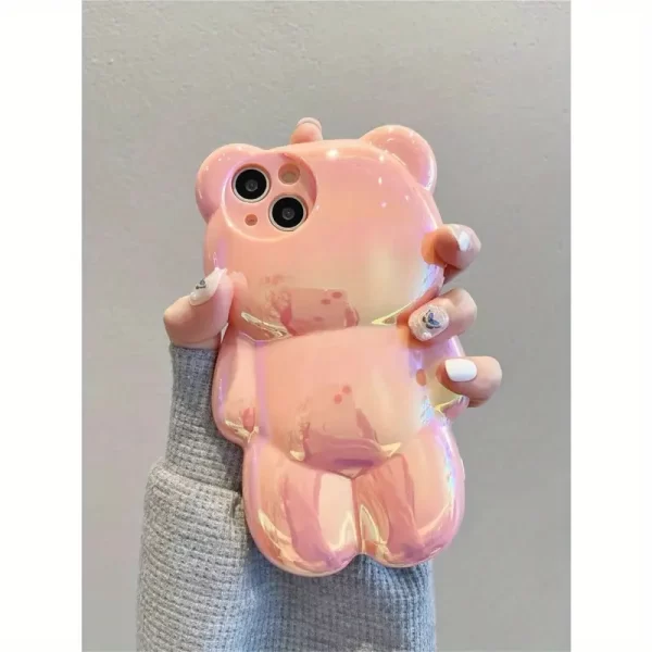 [Cute Teddy Bear Case] Cute Holographic 3D Teddy Bear Apple Phone Case | Soft Case Compatible with iPhone 14 Pro Max, iPhone 13, iPhone 12 Pro, iPhone 11