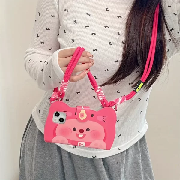 For iPhone 16, Japanese and Korean Ins cartoon cute Ruby with lanyard suitable for 16ProMax new phone case all inclusive iPhone 15 Promax protective case creative diagonal cross lanyard niche protective case