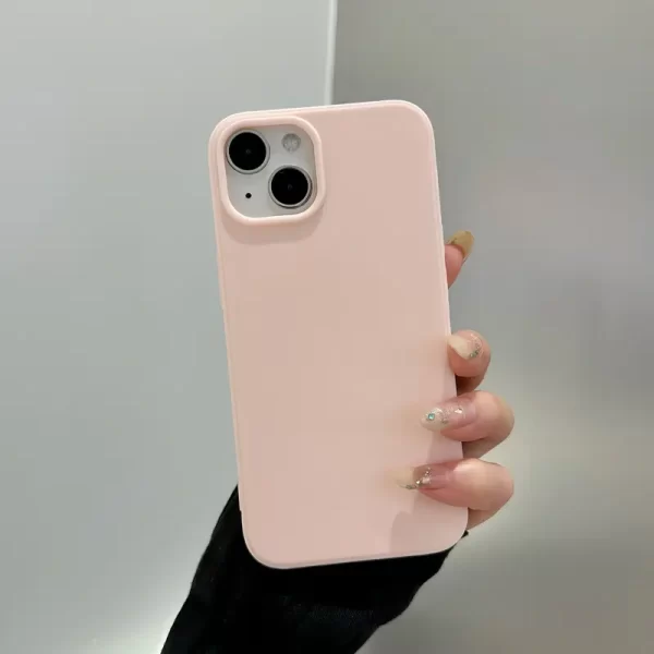 Suitable for pink new Apple phone case, internet famous iPhone 15, simple solid color liquid silicone lens, all inclusive anti fall couple Max high-end soft cover