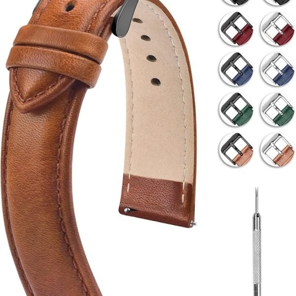 Fullmosa Watch Band, Quick Release Leather Watch Strap for Men Women, Replacement Bands Width 14mm 16mm 18mm 19mm 20mm 21mm 22mm 24mm