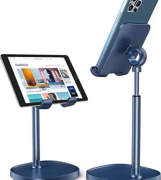 LISEN Cell Phone Stand,Angle Height Adjustable Stable Cell Phone Stand for Desk,Sturdy Aluminum Metal Phone Holder (Blue)