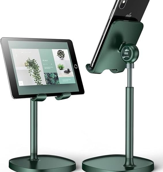 LISEN Cell Phone Stand,Angle Height Adjustable Stable Cell Phone Stand for Desk,Sturdy Aluminum Metal Phone Holder (Green)