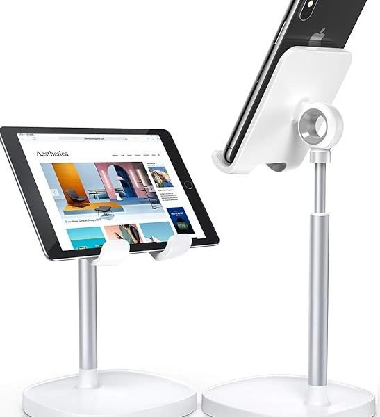 LISEN Cell Phone Stand Adjustable Phone Holer for Desk, Computer Office Desk Accessories for iPhone 16 Holder Women Kitchen Essentials Fits All Mobile Phones Switch Kindle iPads Tablet 4-10in