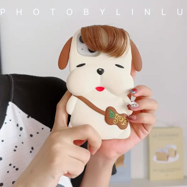 Original 3D bangs, rice white backpack dog, high-quality silicone phone case suitable for iPhone 15, fun and niche 15, Promax protective all inclusive phone case