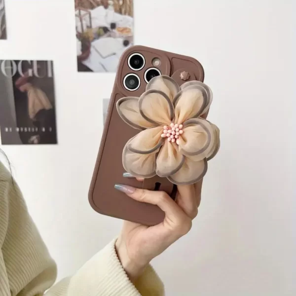 Simplified 3D flower wristband phone case for iPhone 15 16 Pro Max Plus, all inclusive anti fall phone case