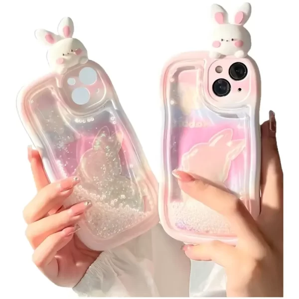 Gradient Love Rabbit Flowing Sand FOR: iPhone 16 Promax Apple Phone Case  All Inclusive 11 Female 15/16